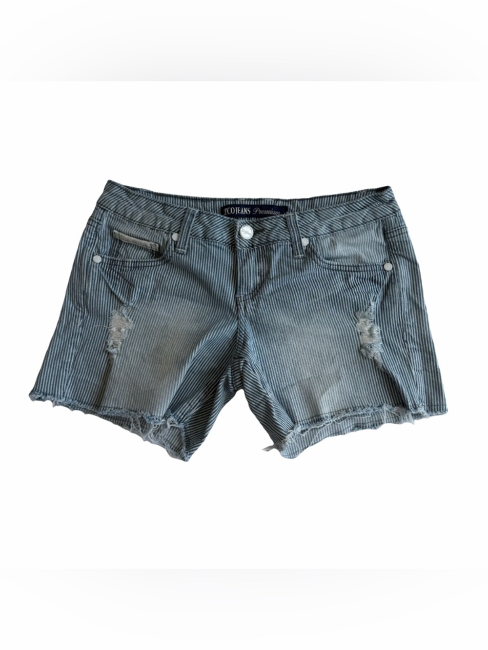 Y2K Blue & white Distressed striped denim shorts